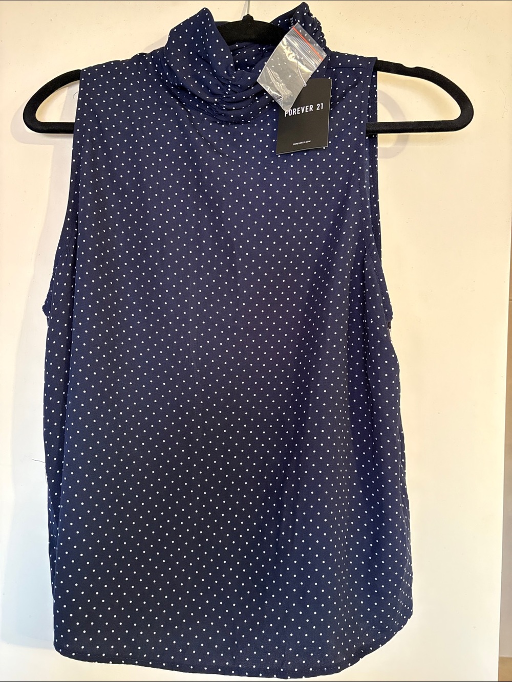 Forever 21 Navy Polka Dot Sleeveless Mock Neck Camisole - Picture 1 of 4